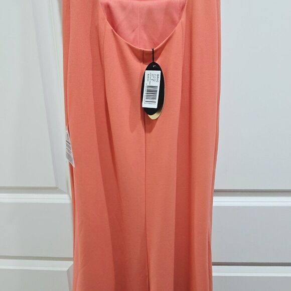 BARIANO - S Coral Front Slit Open Back Sleeveless Full Length Dress Gown - Picture 6 of 7
